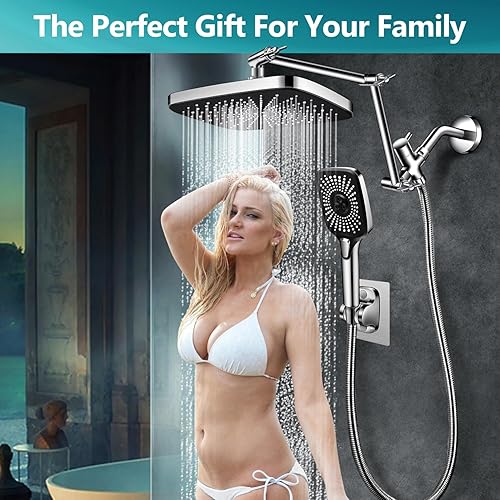 Miniatura 7 de Cabezal de ducha, cabezal de ducha de lluvia de alta presión de 12 pulgadas con brazo de extensión mejorado de 16 pulgadas para un ajuste más