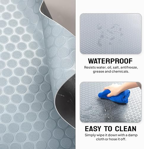 Miniatura 49 de TUFFIOM Tapete de suelo de garaje de 7.5 x 20 pies, placa de diamante gruesa de PVC, rollo de suelo para debajo del automóvil, alfombrillas
