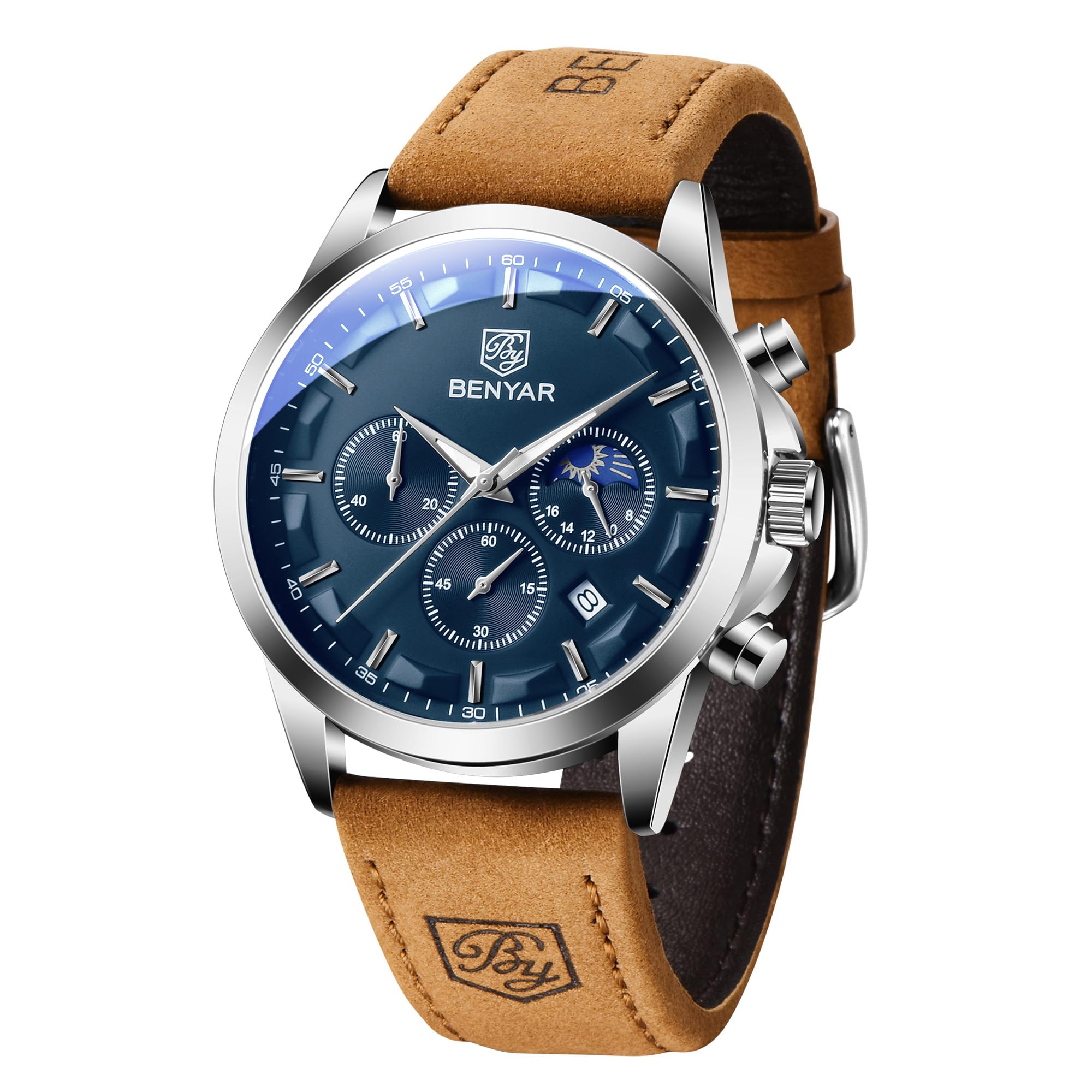 BY BENYAR Mens Watch Waterproof Chronograph Date Watch for Men Quartz Movement Analog Watch Business Casual Gift for Men