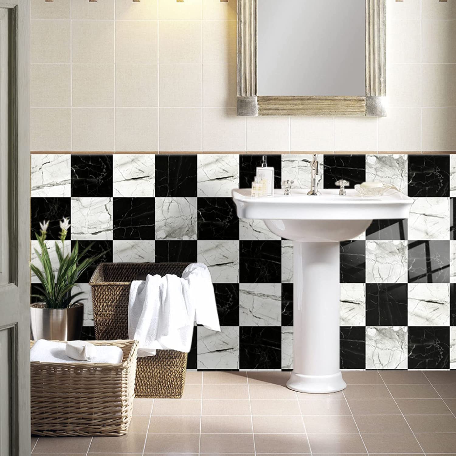 Lot De 20 Autocollants Pour Carrelage Mural Marbré - 15 X 15 Cm - En Pvc - Papier Peint