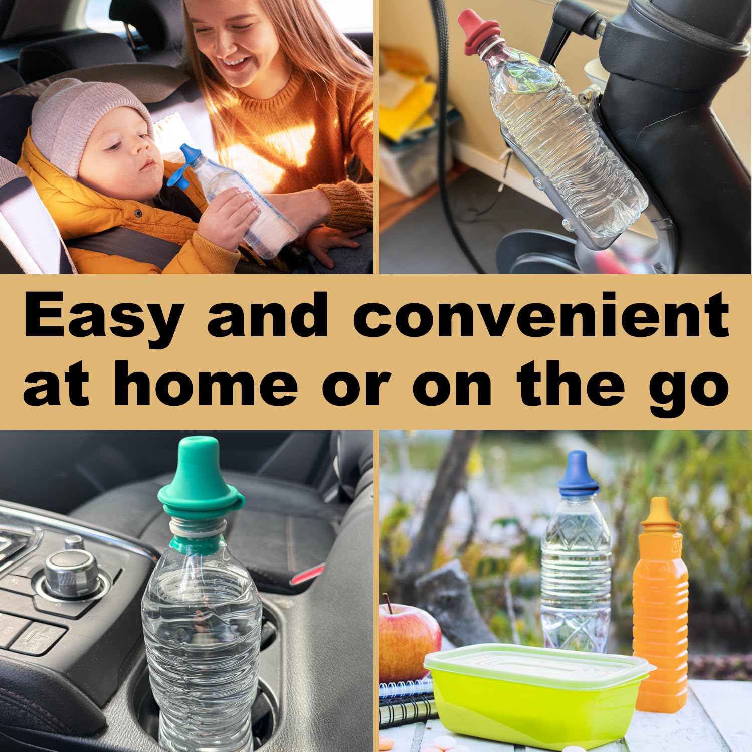 [4 Pack] Sipppz Nozzles - No Spill Silicone Bottle Top Spout - Soft, Flexible Silicone - Blue, Green, Yellow, Pink - Fit Most Standard Bottles - BPA-Free, Latex-Free, Lead-Free