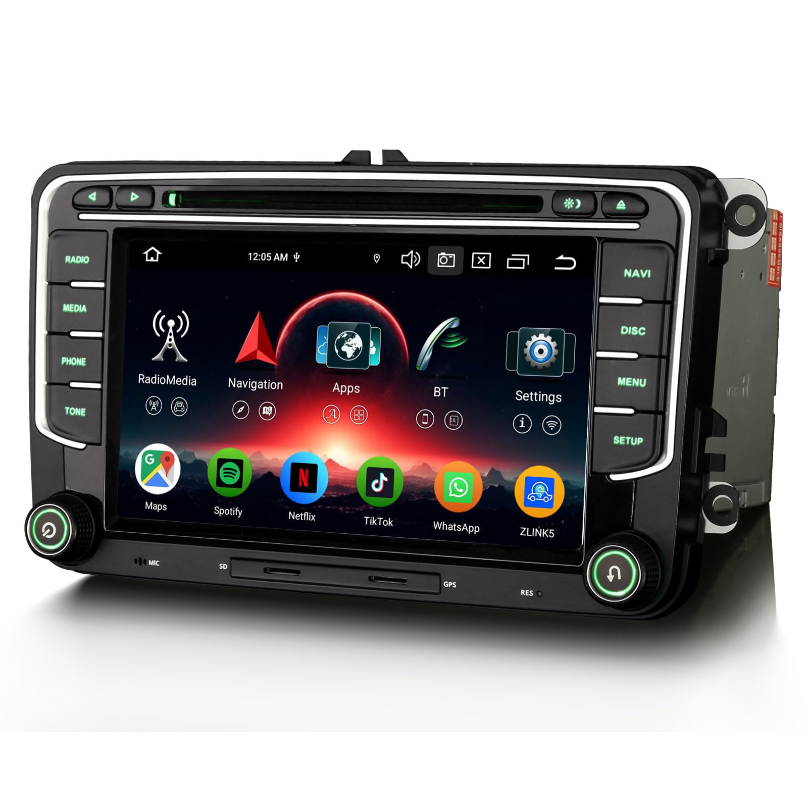 Erisin Android 16 Autoradio mit CD für VW Golf 5 Golf 6 T5 Polo 6R Passat | 7 Zoll Autoradio Bluetooth VW Touran Tiguan Seat Skoda CarPlay Android Auto GPS Navigation WiFi 4G DSP DVD FM RDS Canbus OPS