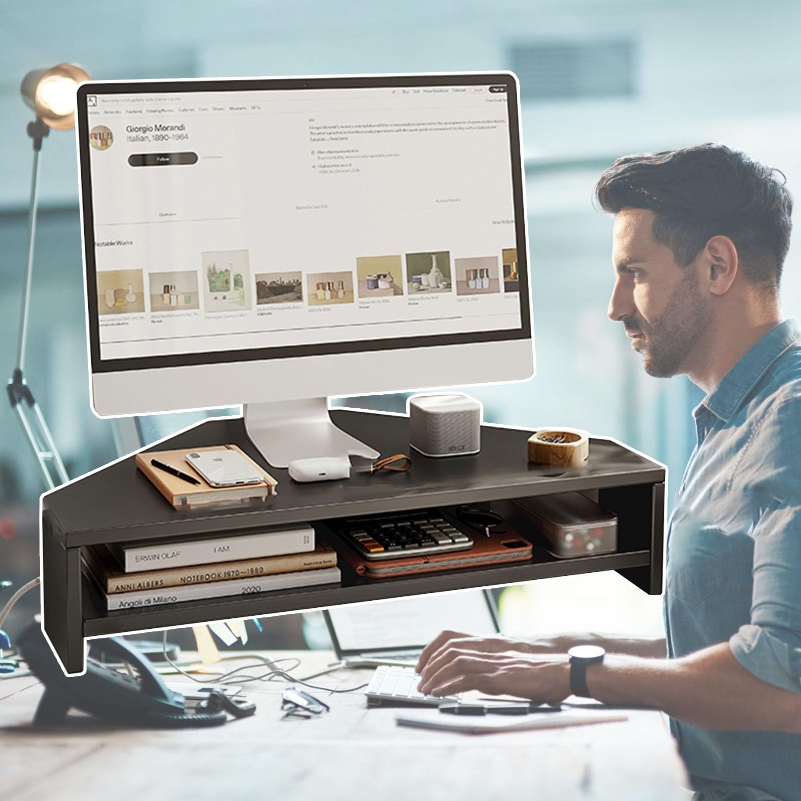 Support de moniteur d'angle ergonomique rehaussseur de 5 pouces pour bureau
