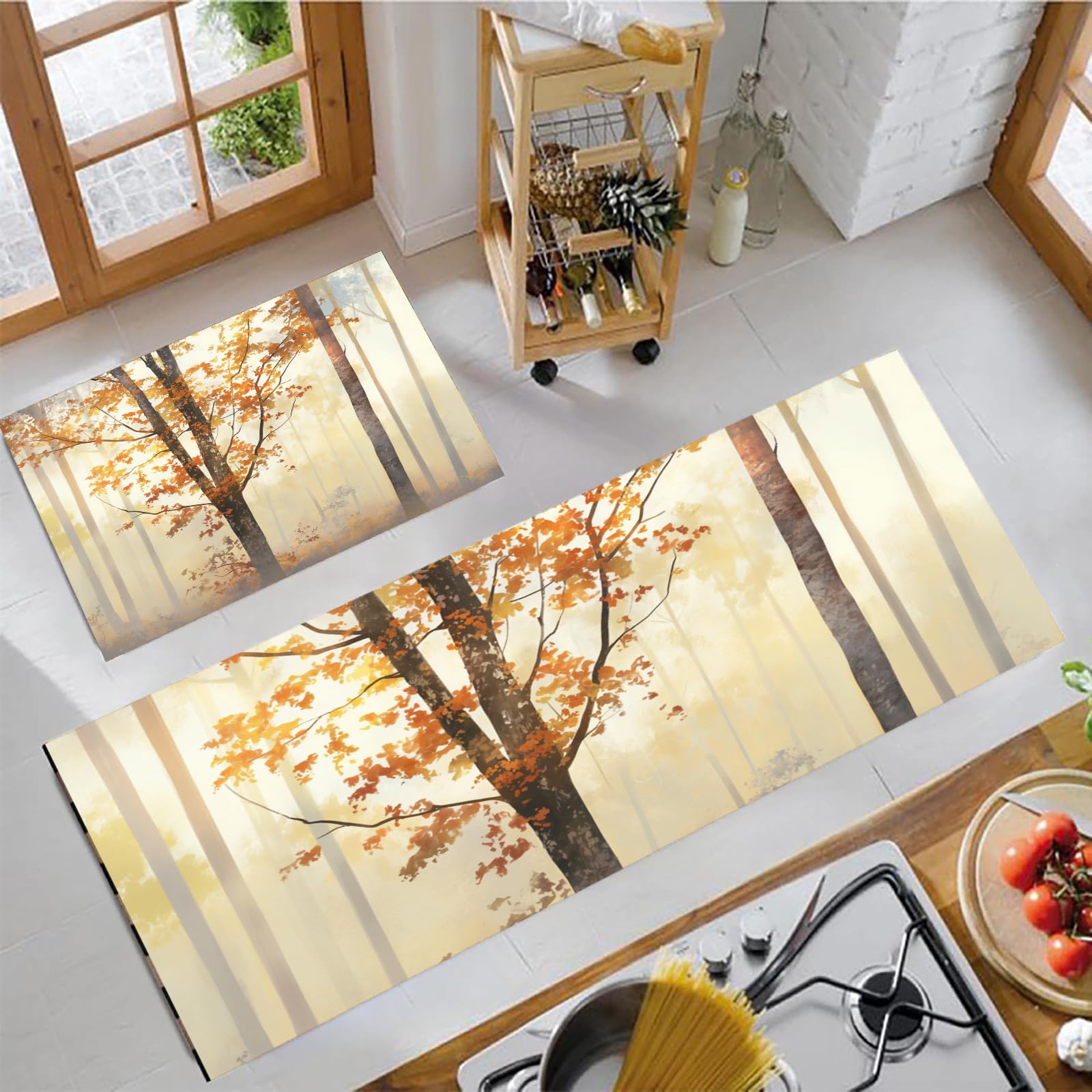 Tapis de cuisine antidérapants lot de 2 tapis de cuisine feuilles d'automne 43x150