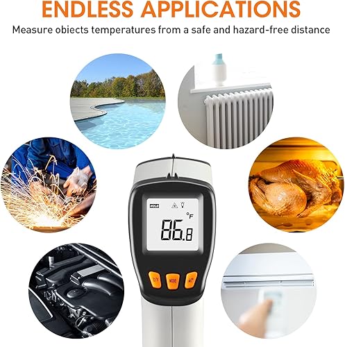 Miniatura 6 de Termómetro láser infrarrojo digital pistola de cocina con emisividad ajustable -58F  788F, termómetro láser de cocina sin contacto pistola de