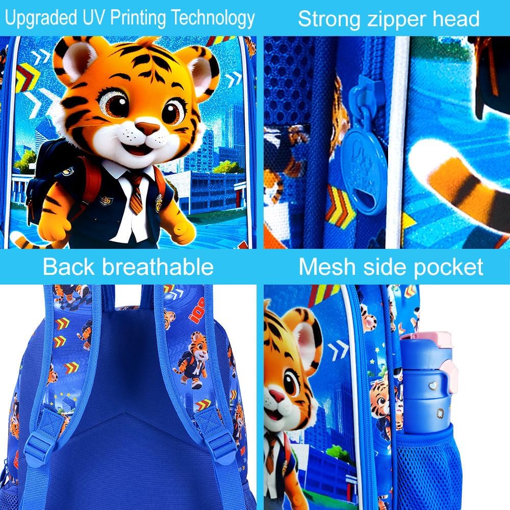 CCJPX 16" Kids Backpack for Boys, 3PCS Tiger Water Resistant Preschool Bookbags, Cool Kindergarten School Backpacks and Lunch Box - Image 6