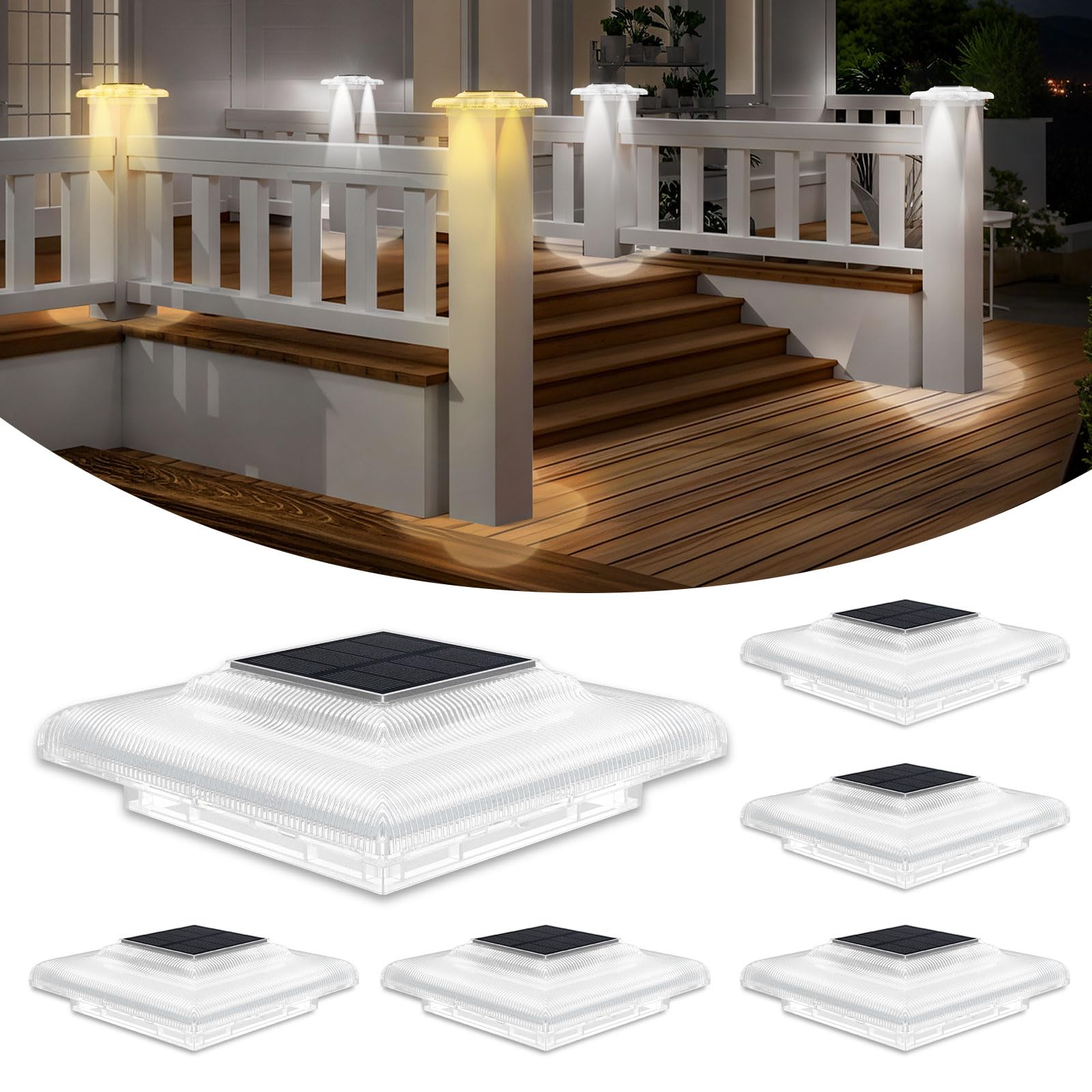NATPOW Solar Post Lights, Garden Fence Lights Warm White & Cool White Dusk Till Dawn Outdoor Light