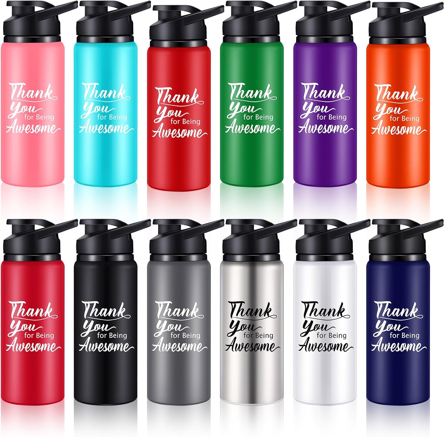 Mumufy 24 Pcs Thank You Water Bottles Bulk 20 oz Reusable Aluminum Leakproof Sports Water Bottle with Snap Lid Employee Appreciation Gifts for Team Staff Coworker Teacher