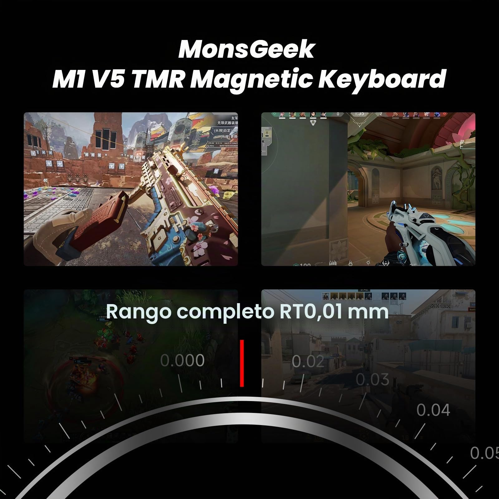 MONSGEEK M1V5 TMR Teclado Aluminio Magnético 8000Hz ISO DE QWERTZ | RT0.01mm, Gasket Mount, Inalámbrico 2.4GHz/Bluetooth 5.0/USB-C para Gaming y Oficina (Negro y Plata)