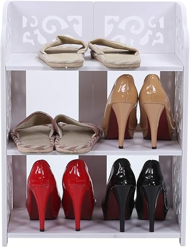 Miniatura 5 de Luqeeg Shoe Storage, 3 Tiers White Hollow Out Shoe Rack with 60cm Length, Entryway Storage Boots Organizer Stackable Cabinet