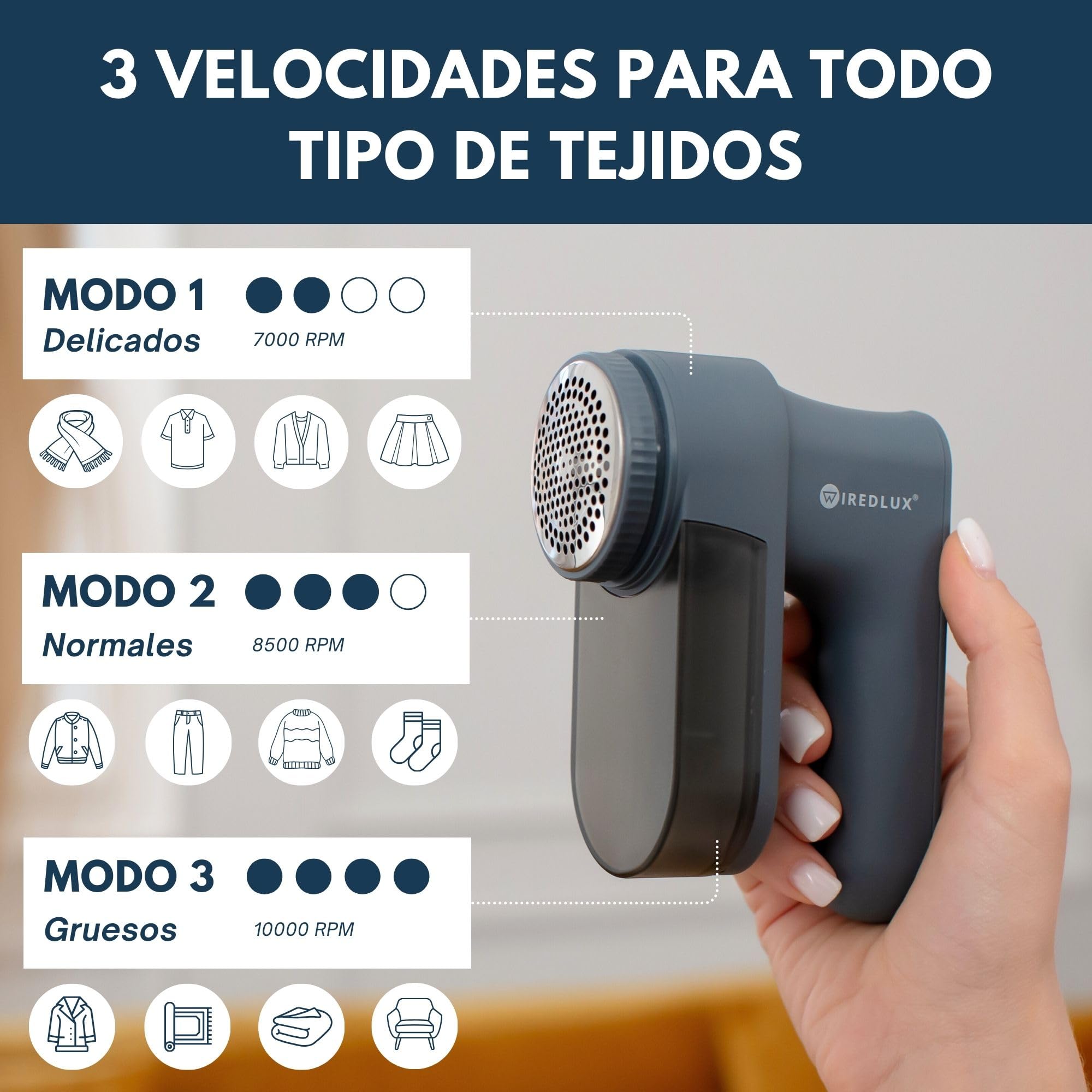 Quitapelusas Eléctrico Recargable para Ropa – Máquina para Quitar Bolitas y Pelusas – 3 Velocidades, Pantalla LED, Carga USB – Portátil con Doble Protección