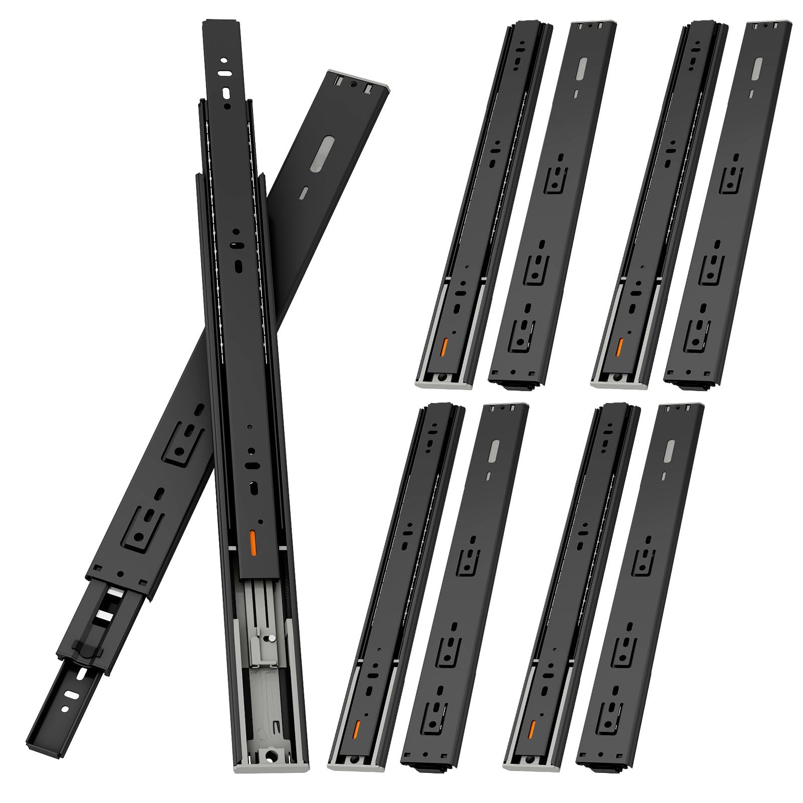 VADANIA 400mm Push to Open Drawer Runners #F45 5 Pairs (10 Packs), 45kg Load Capacity Full Extension Ball Bearing, Side Mount, Touch Open Slides for Kitchen Cabinet, No Handle Cabinet, Black