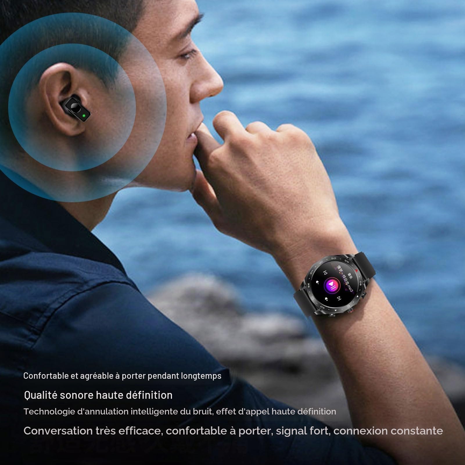 Keenso 2 en 1 Smartwatch avec écouteurs sans Fil, Titum de la Minuterie de la Montre de Temps D'alarme de Minuterie, écouteurs de Bruit pour Hommes Femmes
