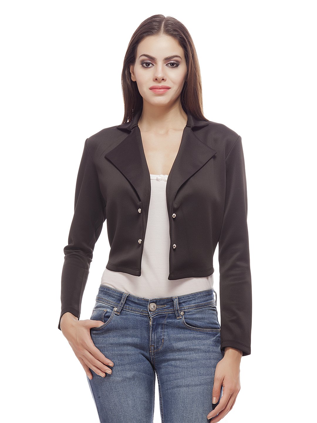 Women's Regular Fit Open Neck Cropped Blazer-image-47