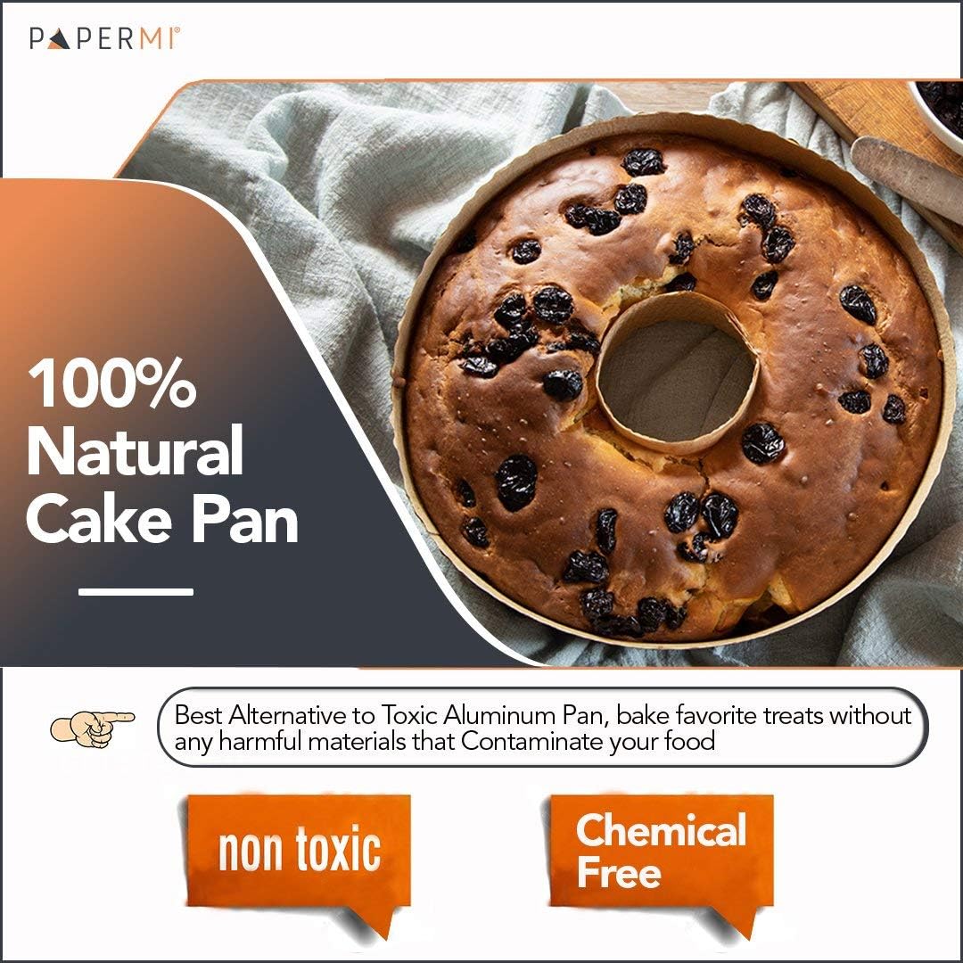 Round Paper Baking Cake Pan, Disposable Brown Baking Mold 12ct, Personal Serving Size, All Natural Recyclable, Microwave Oven & Perfect for Muffins Bread or Mini Snacks. (8” x 2-3/7)