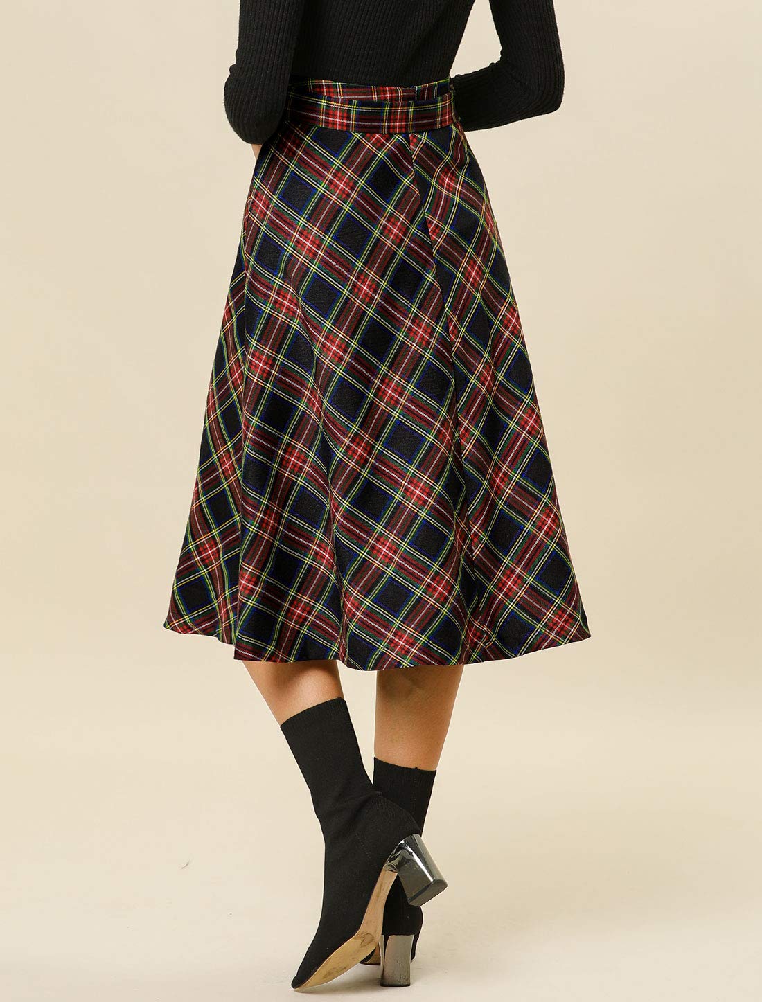 Allegra K Tartan Plaid High Waist Midi Skirt A-Ligne Femme (Lot de 1)