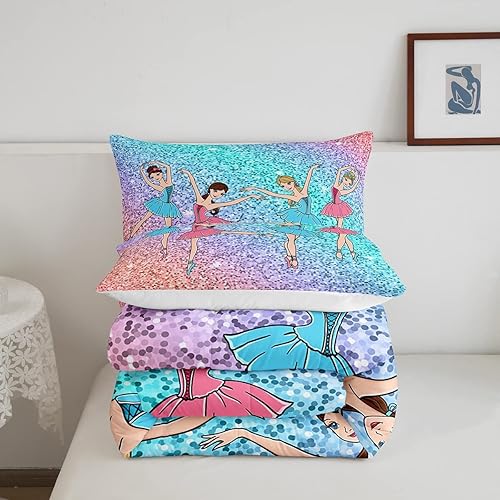 Miniatura 5 de Feelyou Juego de edredón de ballet, juego de ropa de cama de ballet de galaxia para niños, niñas y mujeres, con brillantina, elegante, decoración de