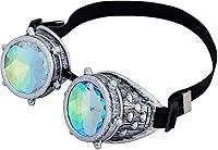 Vista 64 de Gafas de caleidoscopio retro con pinchos, gafas de cristal arcoíris steampunk estilo soldadura, gafas de cosplay punk