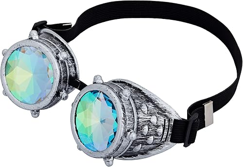 Miniatura 64 de Gafas de caleidoscopio retro con pinchos, gafas de cristal arcoíris steampunk estilo soldadura, gafas de cosplay punk