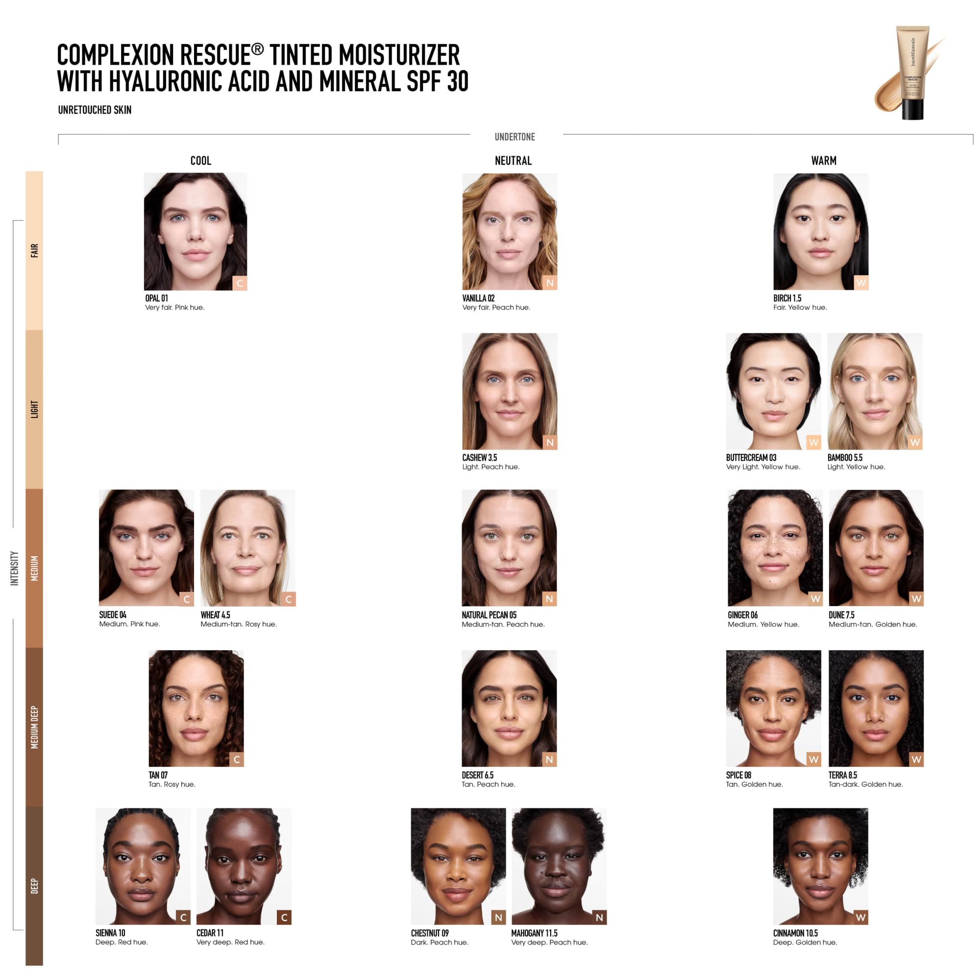 bareMinerals Complexion Rescue Hidratante SPF 30-05 Natural Pekan para mujer, 30 ml de maquillaje