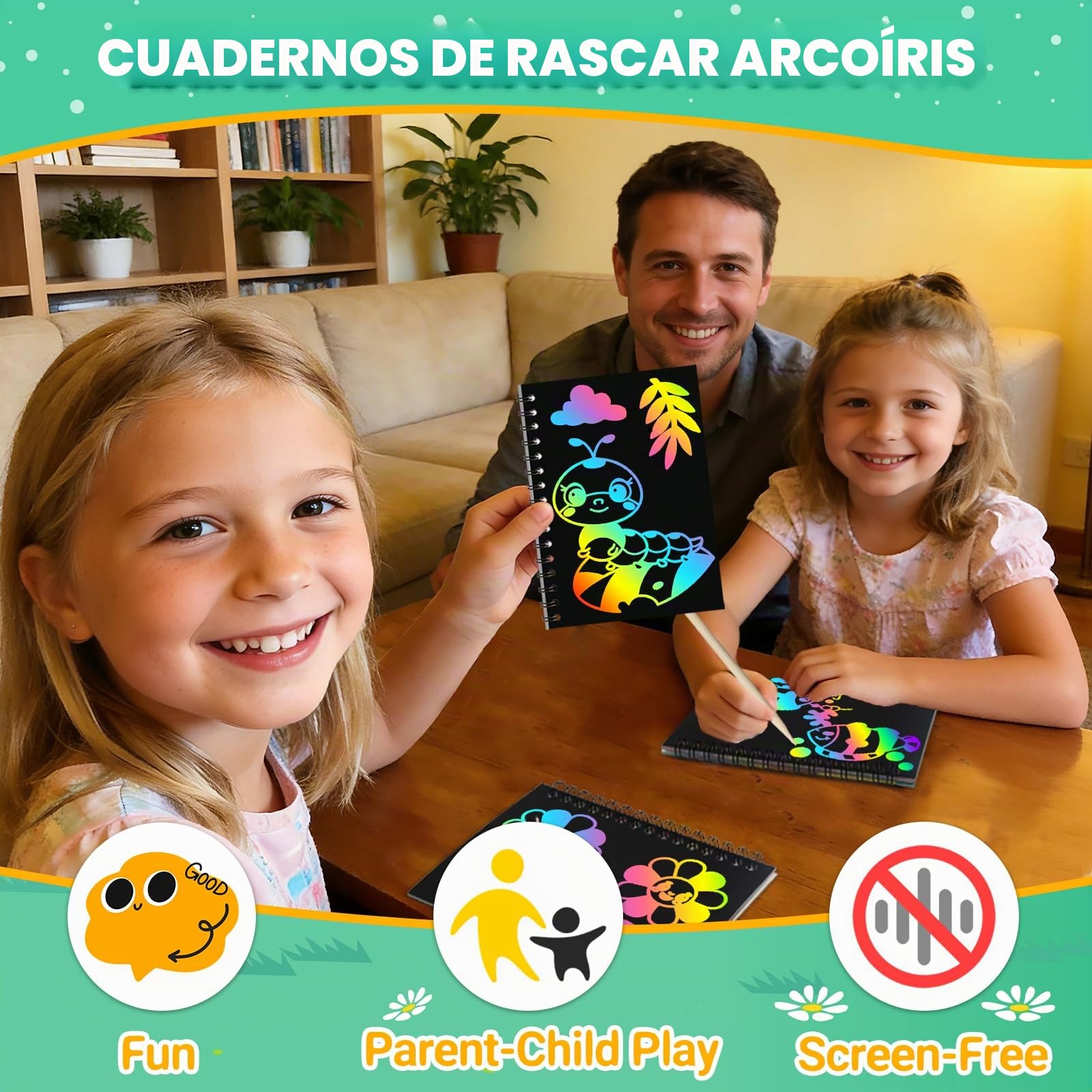 ZMLM 24 Libros Scratch Art Manualidades Kit con 24 Plantilla y Lápiz de Madera, Regalos Cumpleaños Niños Colegio, Detalles cumpleaños niños, Regalo niño y Niña Alumnos 3 a 12 Años
