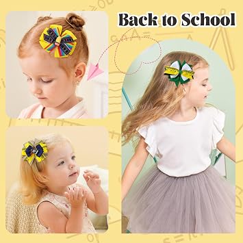 Back to School Bow Hair Clip, ABC 123 Pencil Rainbow Clips First Day of School Accessories for Kids, Toddler & Preschool Girls(2PCS)