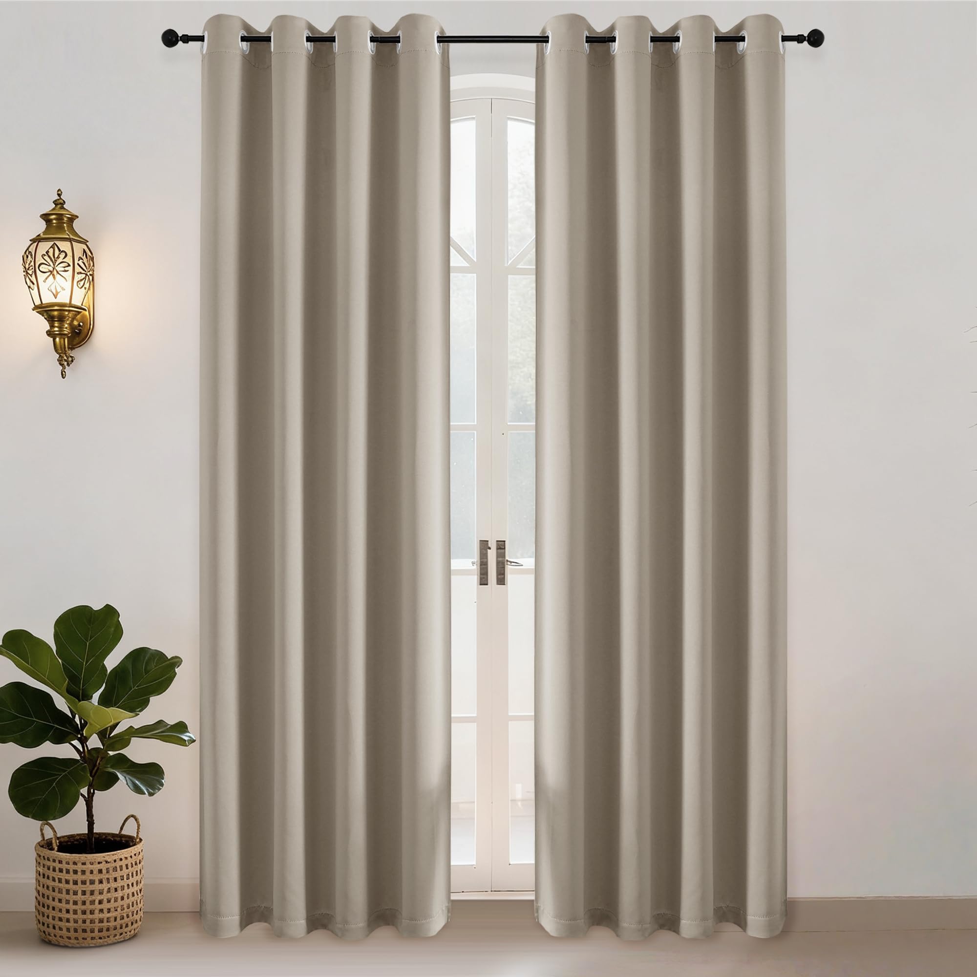 Simplebrand Ava Stone Blackout Eyelet Curtains for Living Room 220 cm Length 2 Panels Set, Solid Thermal Insulated Privacy Window Treatment Door Curtains Blackout Drapes, W 140 cm x L 220 cm