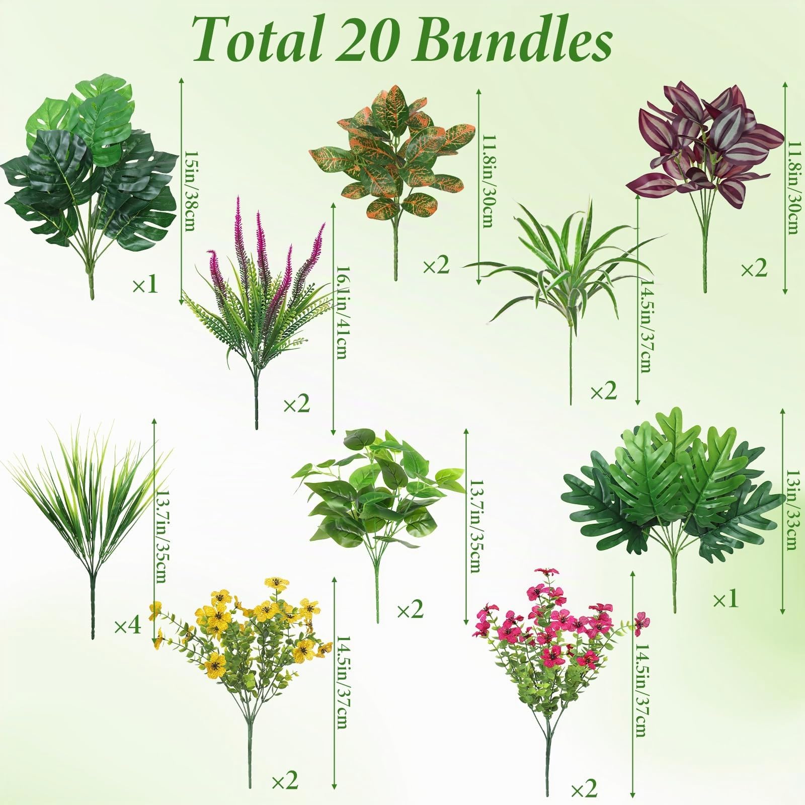 Dremisland Lot de 20 Plante Artificielle Exterieur Fleurs Artificielles Deco Arbustes Verts Artificiels Plante Herbes Artificielles Extérieur Décorative Plante pour Porche Terrasse