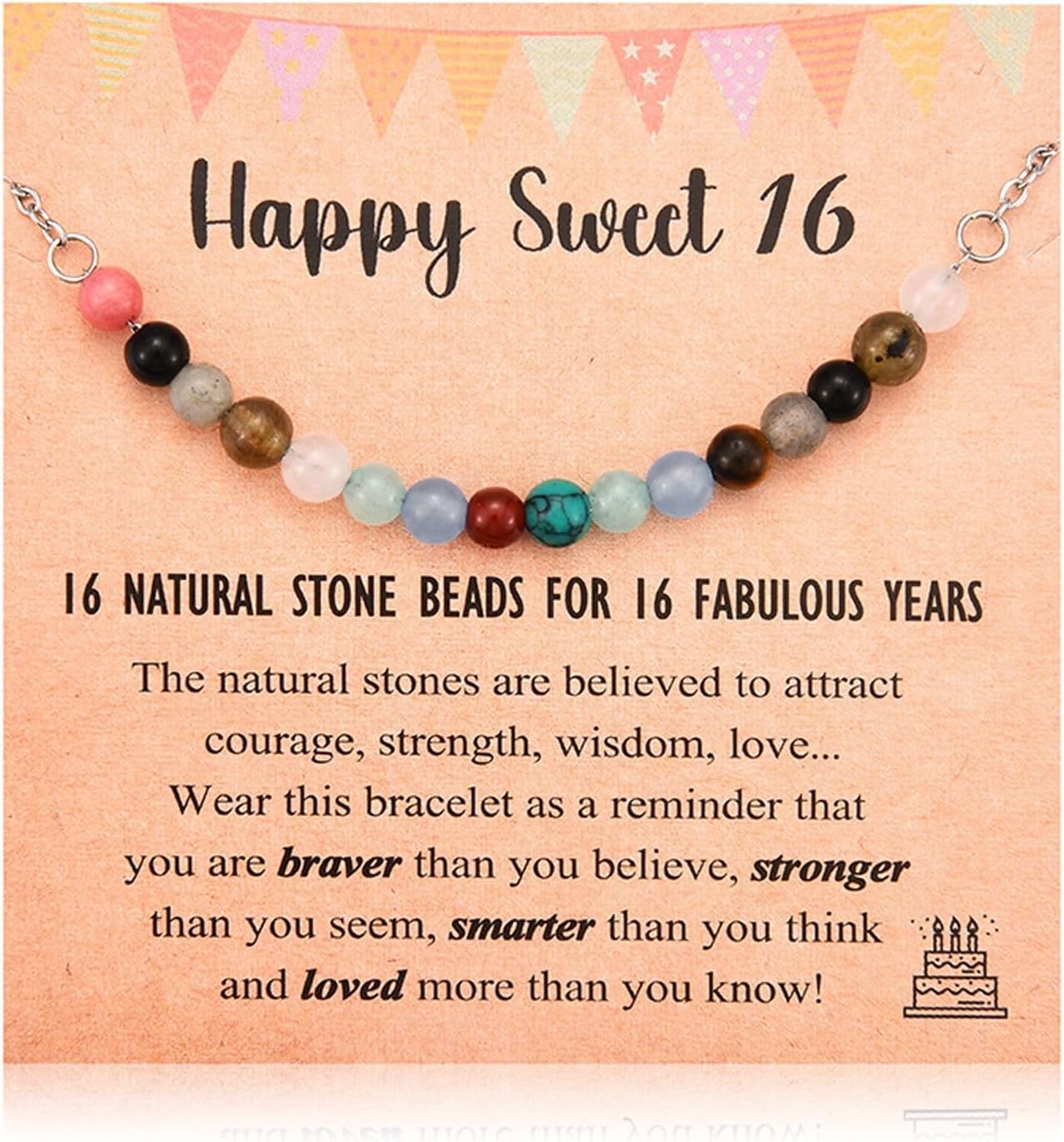 Leyung 6-21 Year Old Birthday Gifts for Girls Women, Tiny Natural Stones Birthday Bracelet Gifts for Daughter Granddaughter Niece with Happy 6th-21st Birthday Card