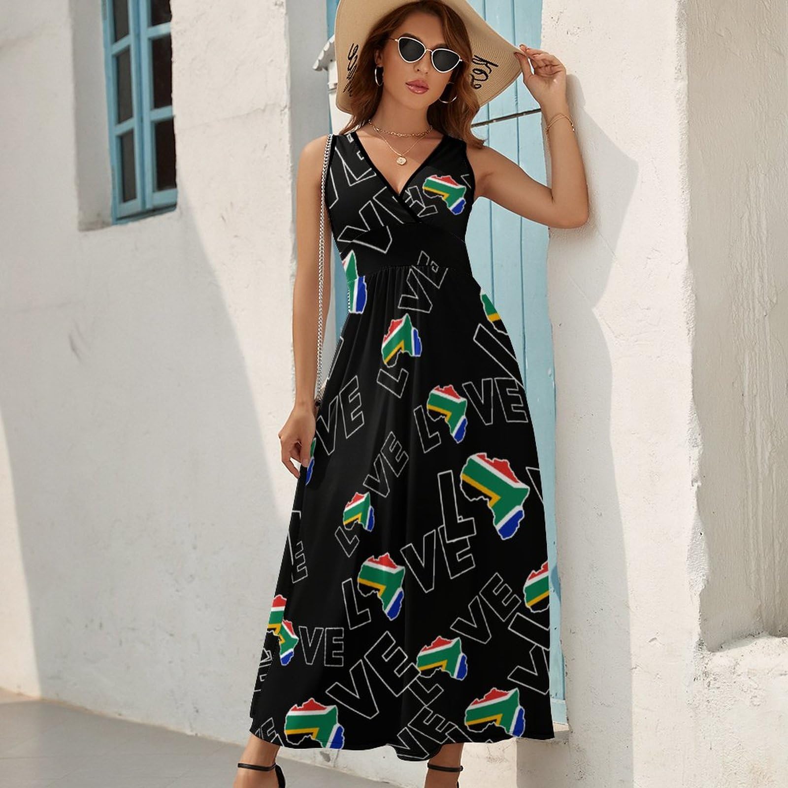 Love South Africa Summer Dresses for Women Long V-Neck Beach Maxi Dresses L  : Amazon.co.uk: Fashion