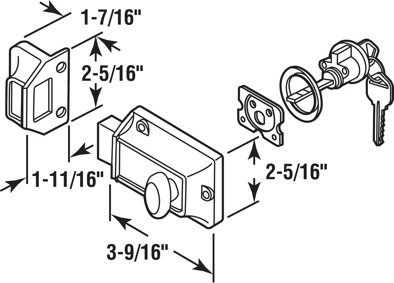 Prime-Line U 9956 Single Cylinder Rim Deadlatch, Diecast, Brass, Night Lock, 2 Keys