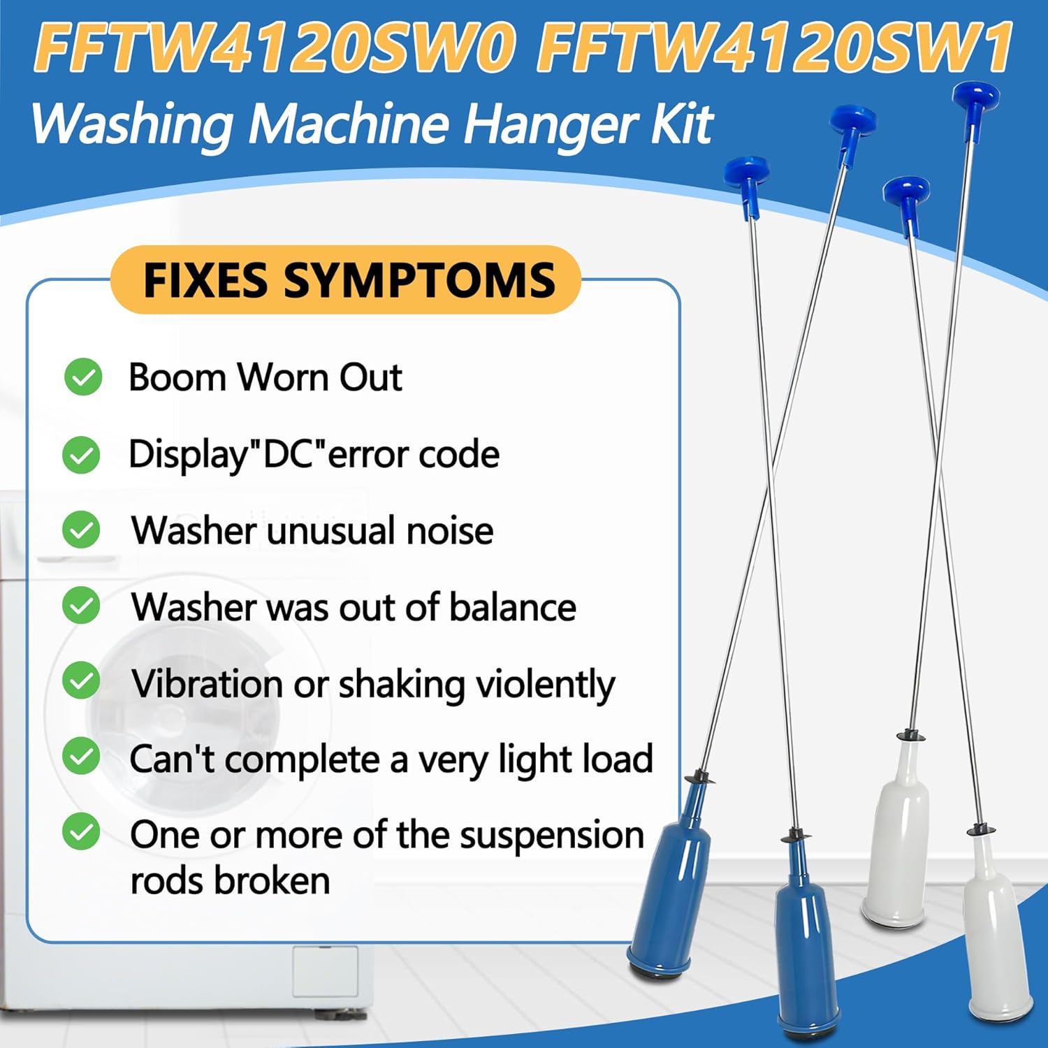 【2026 𝑼𝒑𝒈𝒓𝒂𝒅𝒆】5304511328 5304511329 Suspension Rod, Washing machine suspension rod(4PCS), Fit for Frigidaire FFTW4120SW FFTW4120SW0 FFTW4120SW1 Models, Replace Part Number 4584270 AP6261614