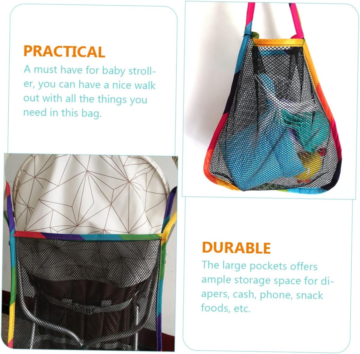 Toddmomy 6pcs Stroller Hanging Bag Organizer Bin for Wagon Accessories Stroller Storage Mesh Breathable Fit
