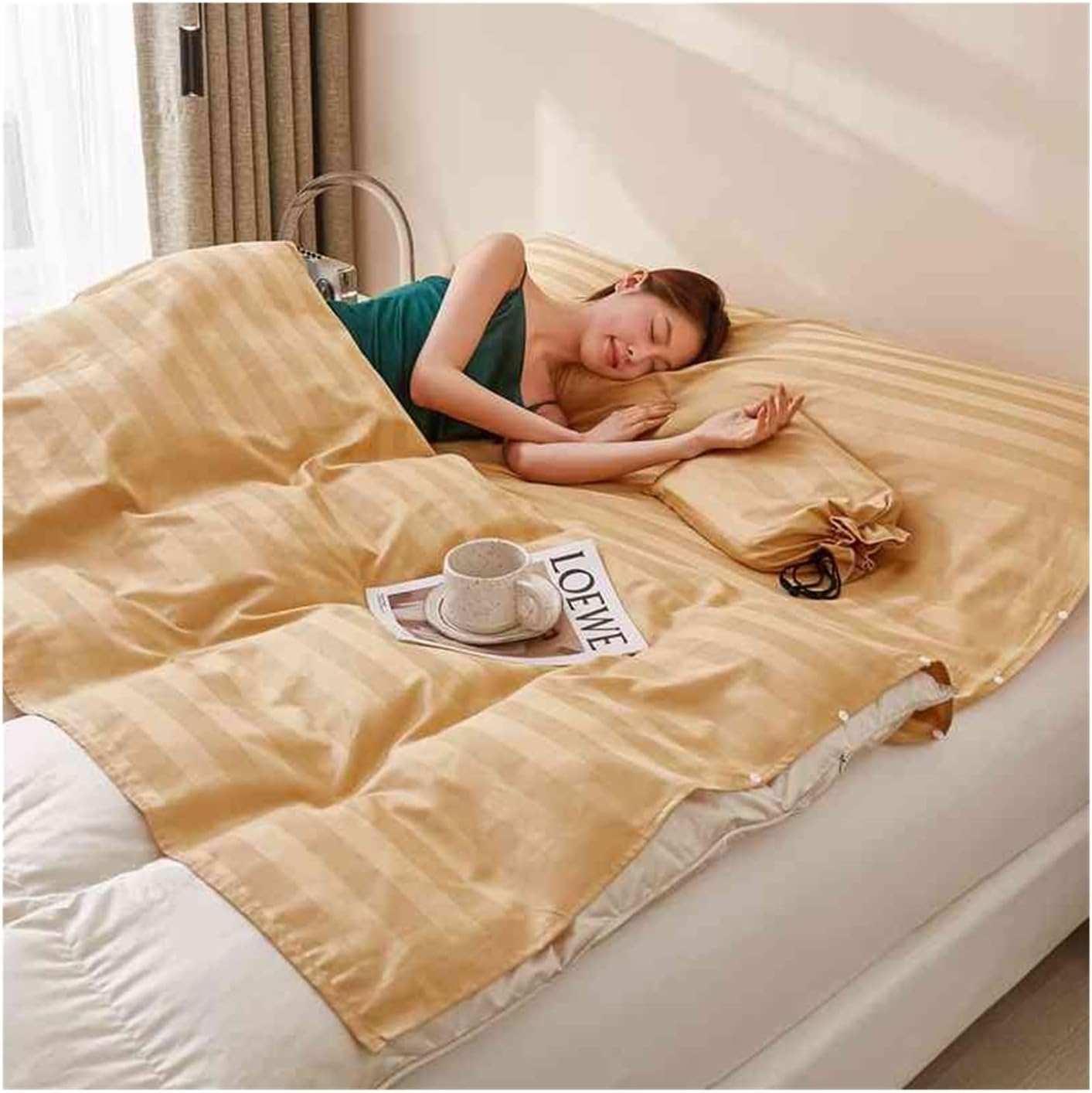 Sleeping Bag Liner Single Double Lightweight Portable Soft Travel and Camping Sheet for Travel Hotel, with Compact and Carry Bag