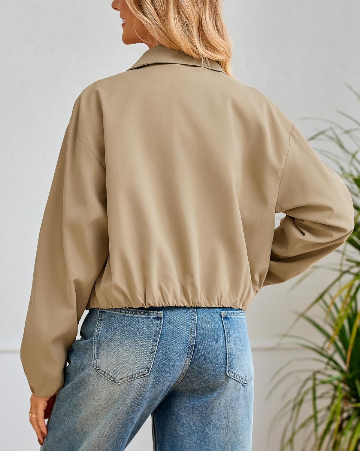 Women's Cropped Bomber Jacket Long Sleeve Zip Up Pilot Coat with Welt Pockets - Image 5