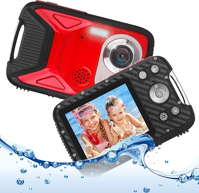 Heegomn Waterproof Digital Camera for Children, Full HD 1080P, 8x Digital Zoom, 16MP Underwater Cam for Teenagers/Beginners (Red)