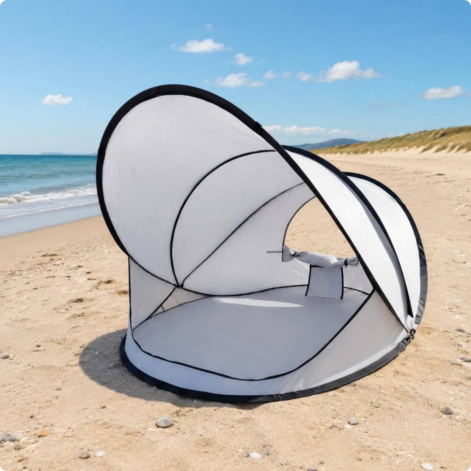 Tienda splegable Apertura Instantánea Toldo Plegable Playa Fácil Instalación Paraviento Playa para Libre, Blanco Arroz