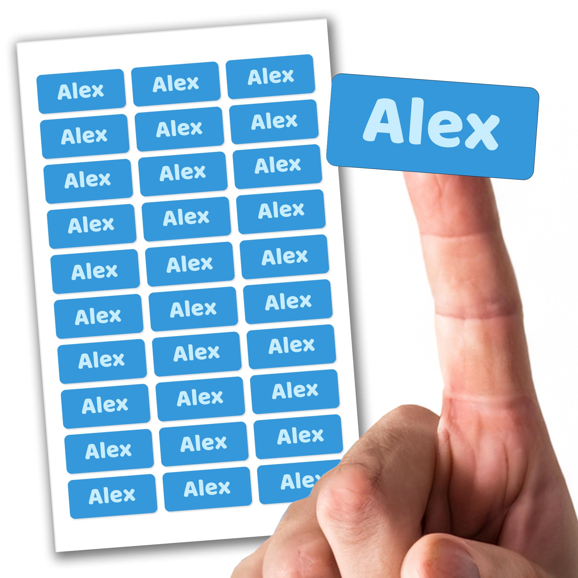 60 x Stick On Clothes Labels, Personalised School Uniform Stickers, Nursery, Care Homes, Lunch Boxes and Drink Bottles, Waterproof Durable Name Sticker Tags (Blue)