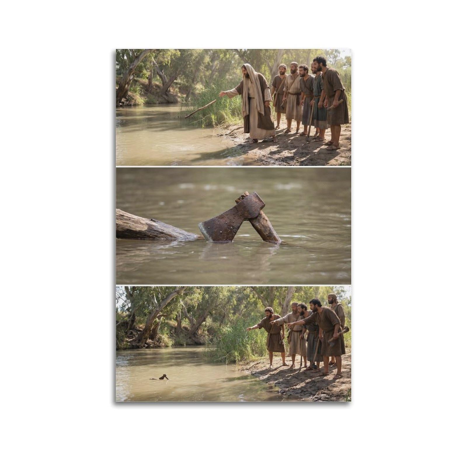 OKNGB Bible Religious Poster Miracle of Elisha at Jordan River Decorative Painting Canvas Art Picture 20x30inch(50x75cm)