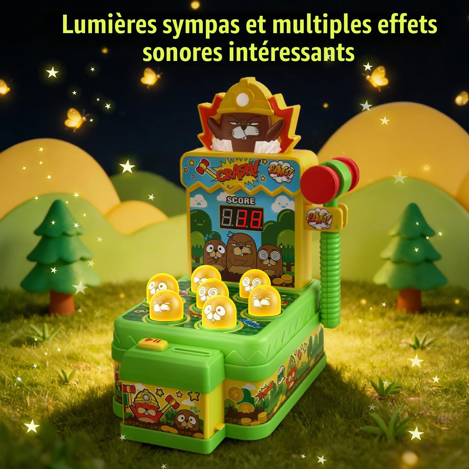 Jeu de Tape-Taupe pour Enfants dès 3 Ans, Jouet Musical Interactif avec 2 Maillets pour Développer la Motricité, Jouet Éducatif avec Effets Lumineux & Sonores, Jeu d'Arcade avec Écran LCD