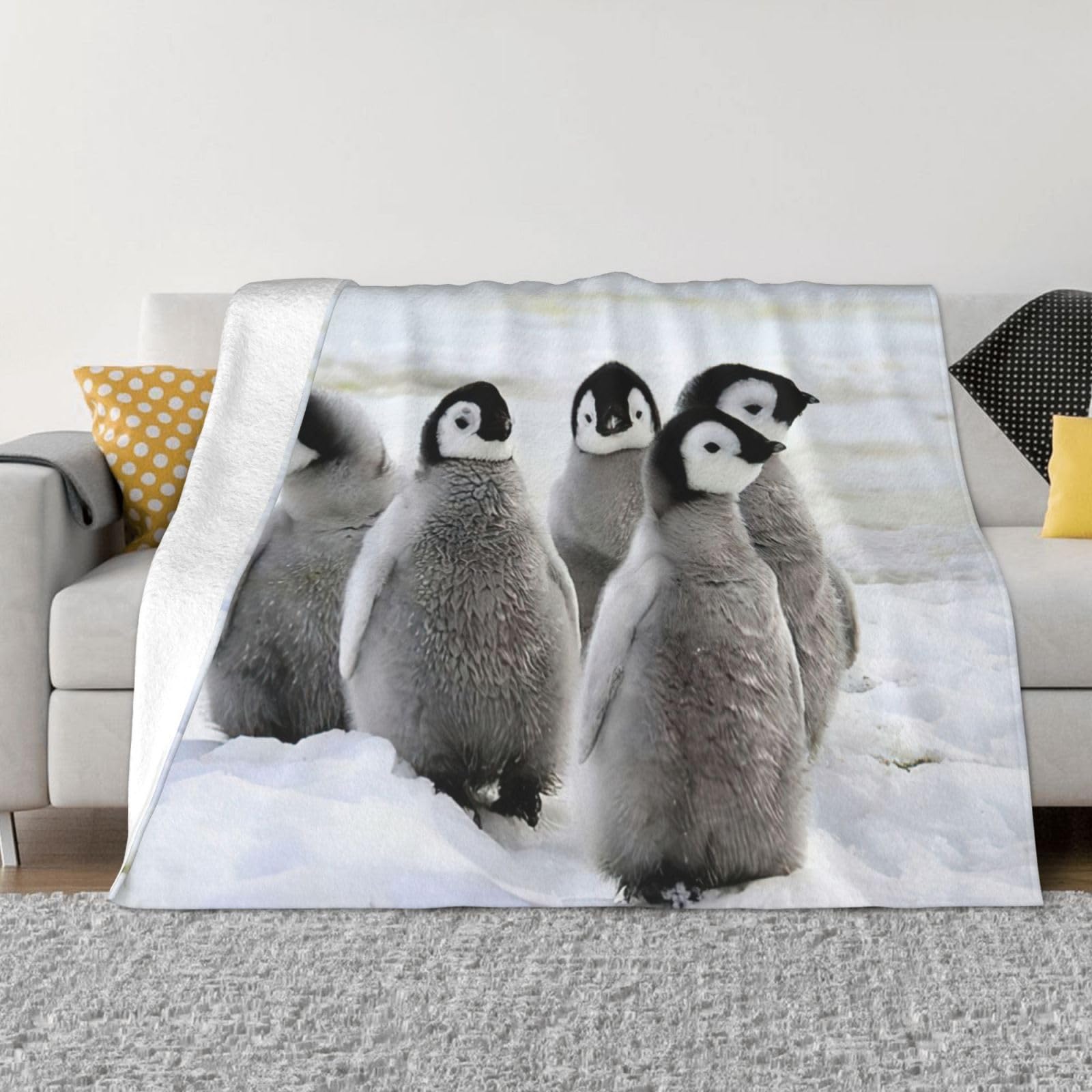 Couverture pingouin empereur flanelle 152x127 plaid chaud canapé lit voyage
