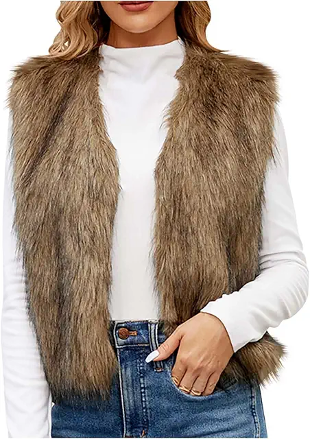 Gilet Femme Fausse Fourrure Sans Manches - Cardigan Hiver Grand Taille Pas Cher