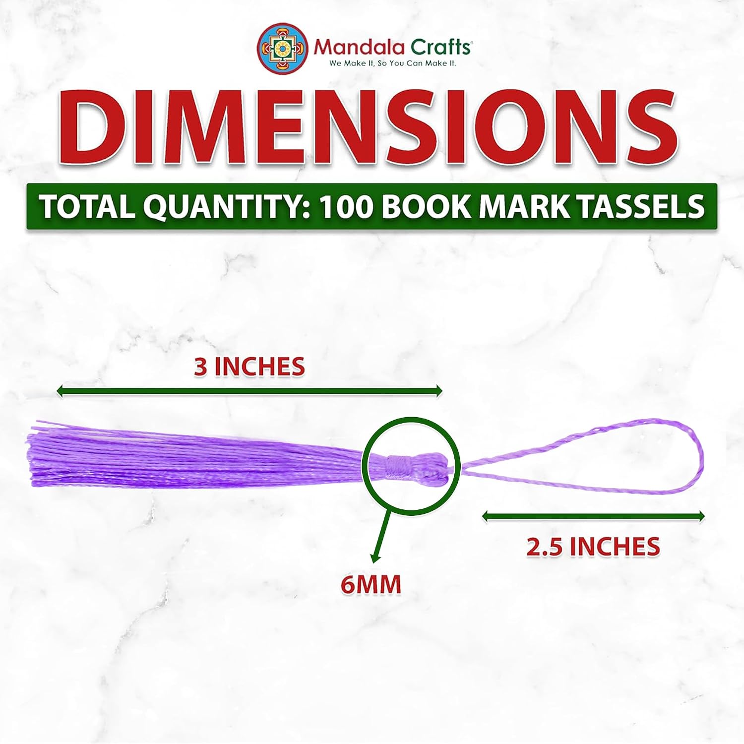 Mandala Crafts 100 Lilac Silky Bookmark Tassels with Loops for Crafts image 3