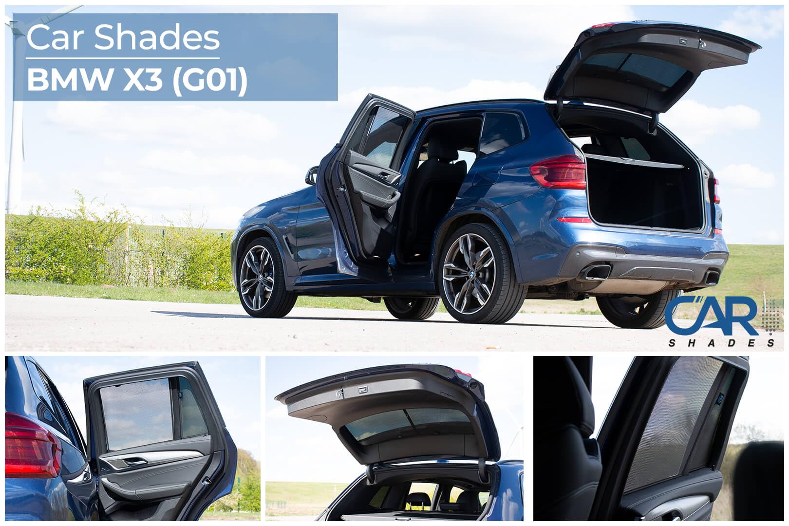 CAR SHADES Set de Compatible avec BMW X3 (G01) 2017- & iX3 (G08) 2020- (8-pièces), Noir