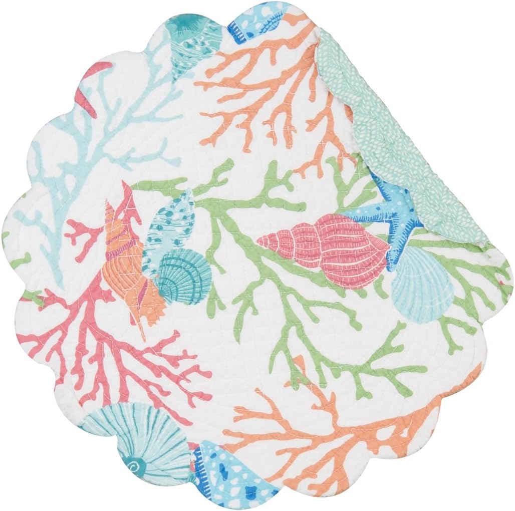 Set of 4 Pcs, 17" Round Quilted Placemat, Caribbean Splash