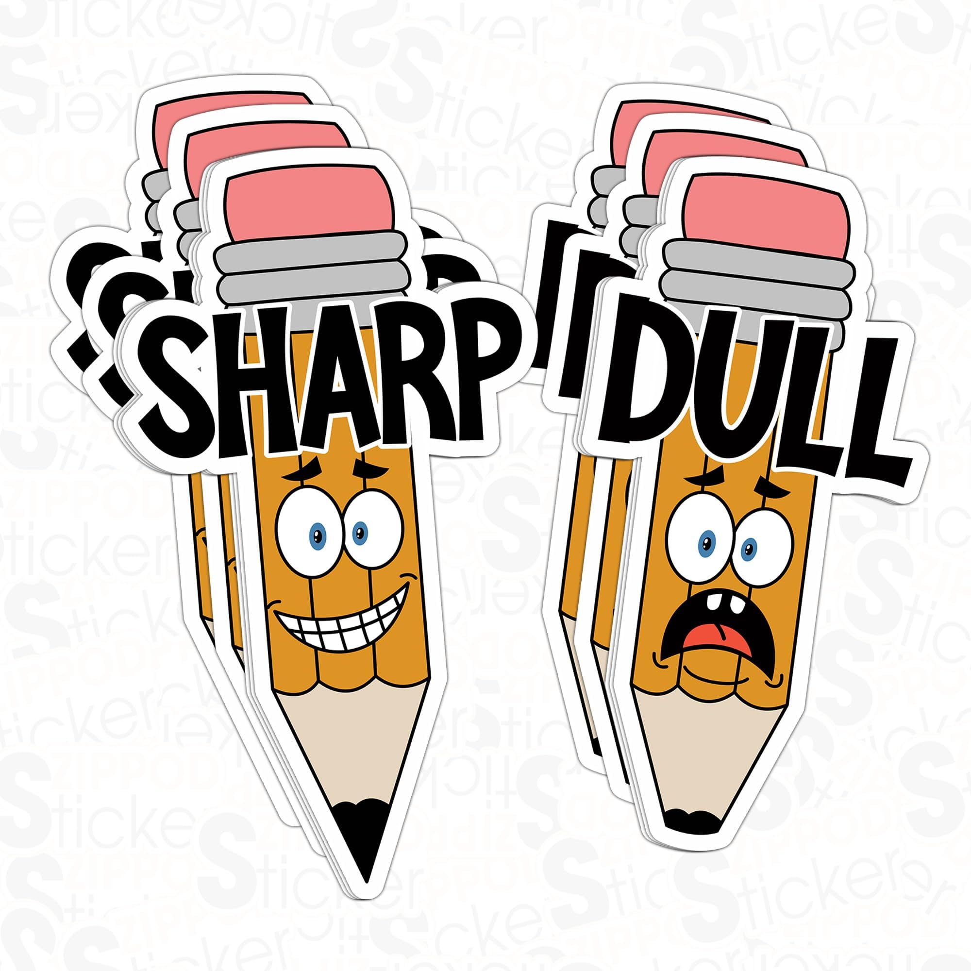 Sharp Pencils Dull Pencils Sticker Set Vinyl - Pencil Cup Labels Teacher Organization Stickers - Classroom Teacher Gift Back to School Home, Your Own Waterproof Vinyl Sticker Decal for Laptop Water