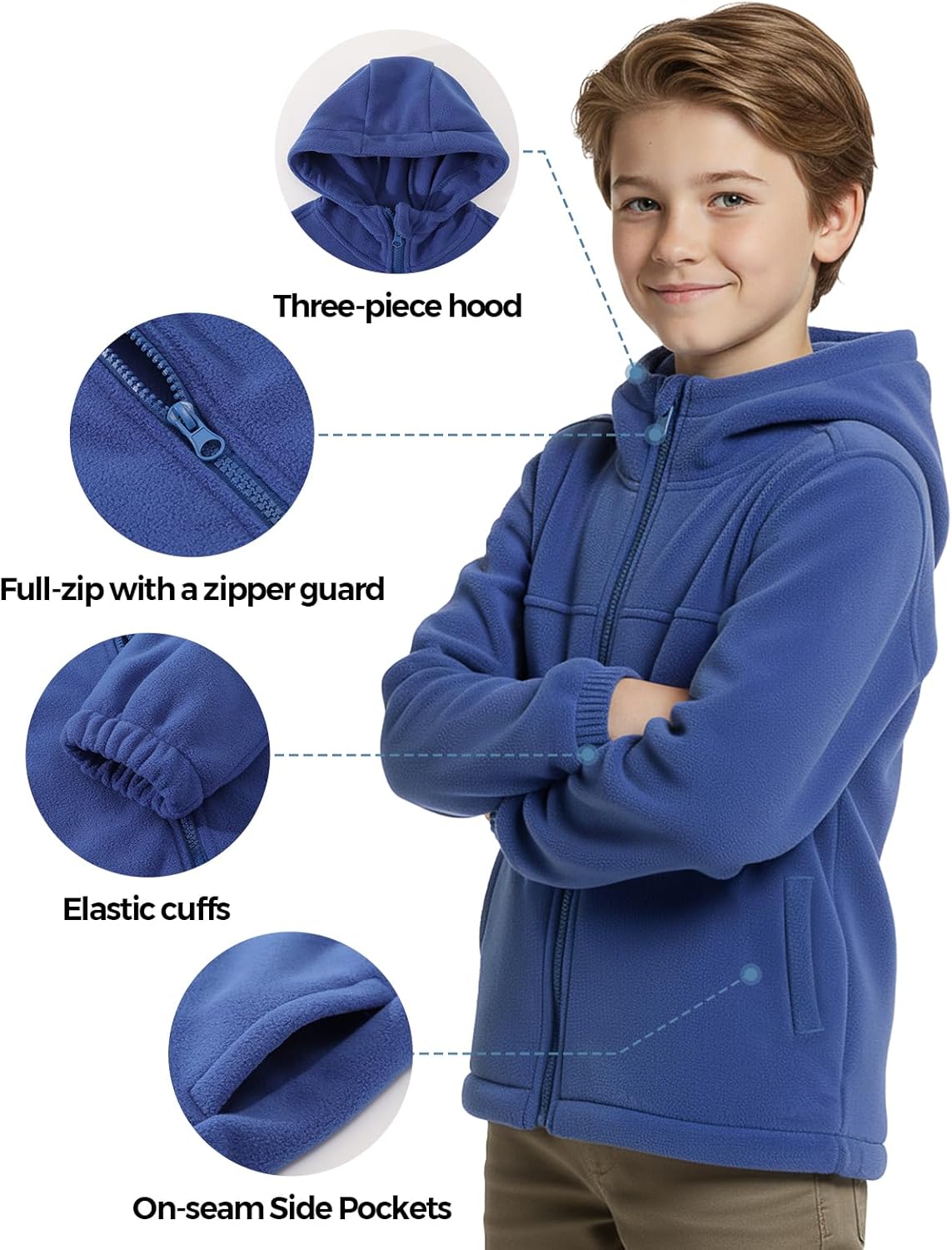 Spring&Gege Boys Girls Hooded Polar Fleece Jacket Kids Full Zip Fleece Jacket With Hood - Image 4