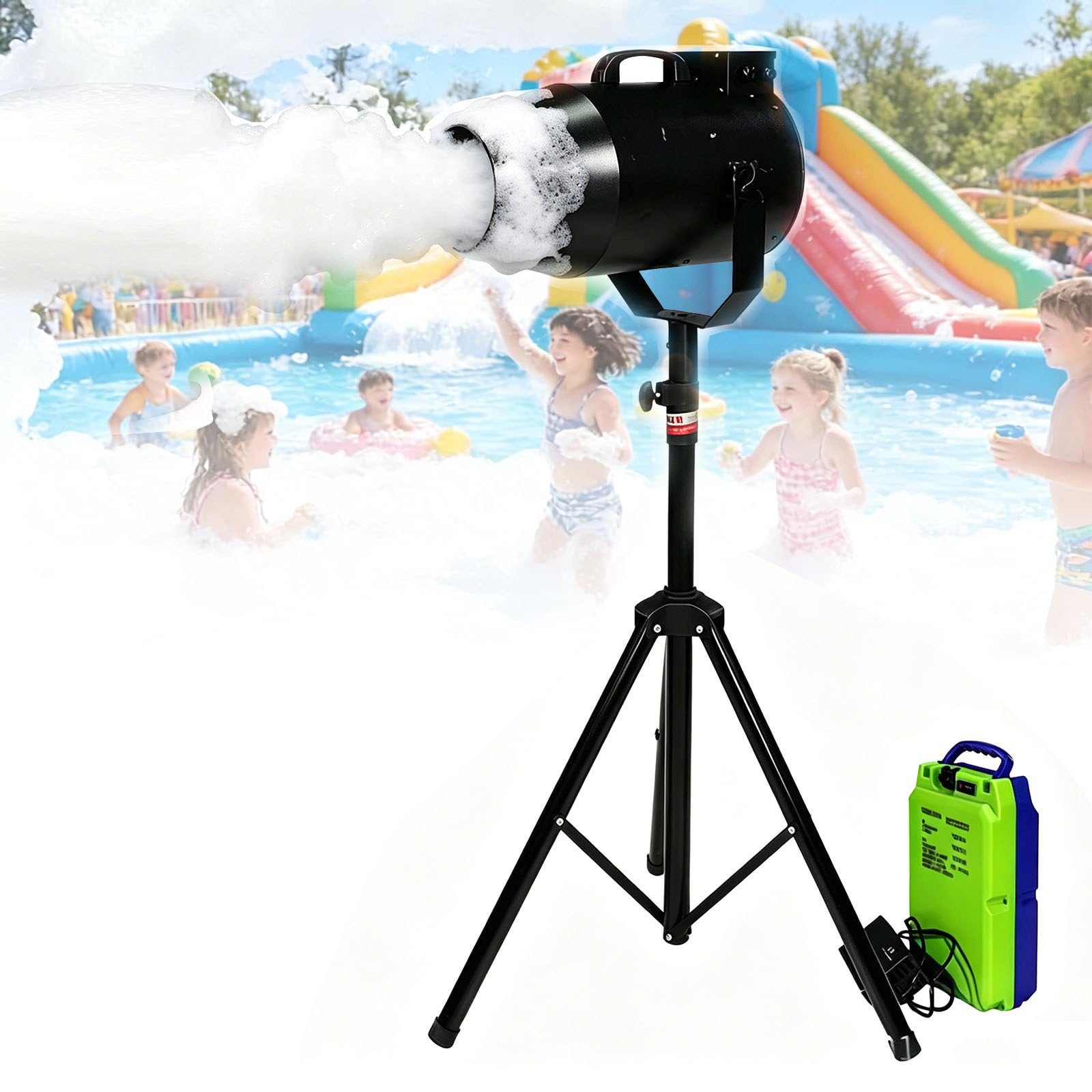 Wasd3Pods Large Foam Machine (6-10m Distance/80㎡ Area),1000w Foam Party Machine with Adjustable Tripod & Water Pump,For Pools, Birthdays,Events