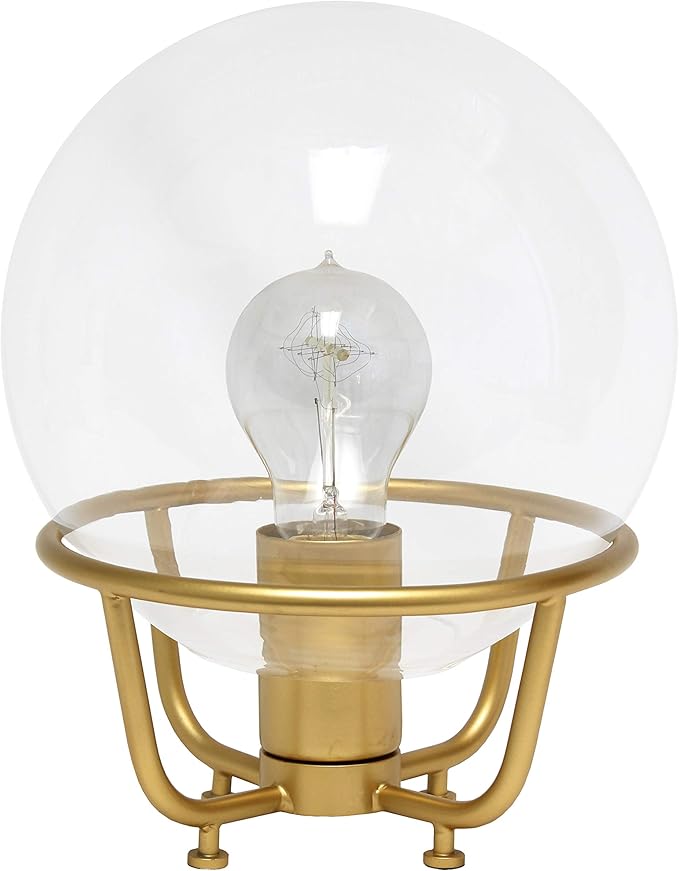 Elegant Designs Elegant Designs LT1062-MGD Vintage Industrial Glass Crystal Ball Metal Table Lamp, Matte Gold