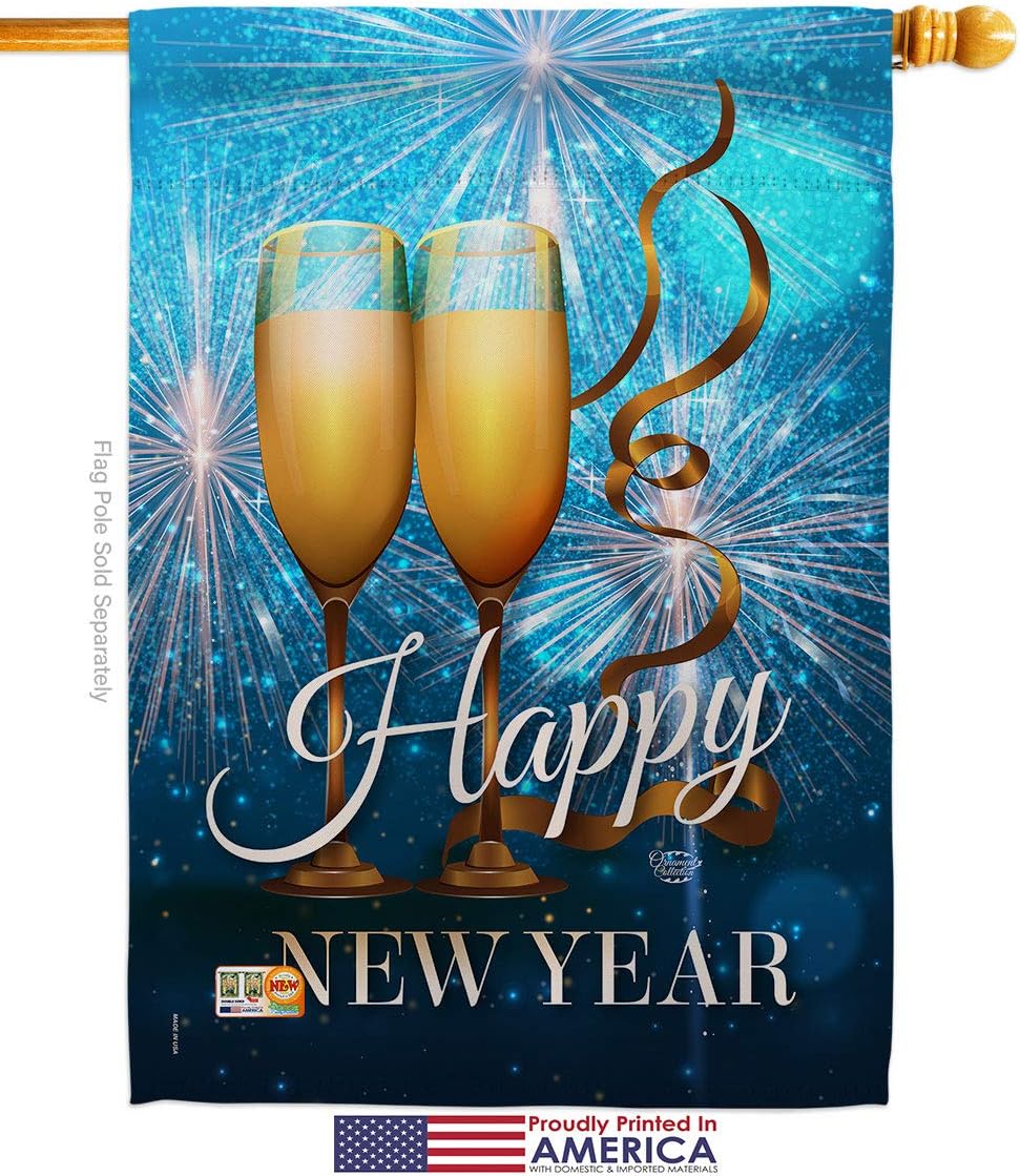 New Year Fireworks House Flag Dowel Set Clock Countdown Champagne Party Celebrate Small Decorative Gift Yard Banner Made In USA 28 X 40